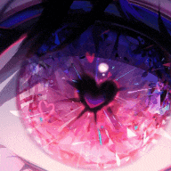 a close up of a person 's eye with a heart shaped pupil