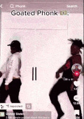 a screenshot of a video titled goated phonk shows two people dancing