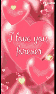 a pink heart that says " i love you forever "