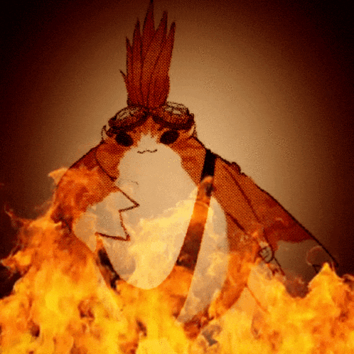 a drawing of a bird with a crown on its head is on fire