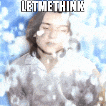 a man in a white shirt is surrounded by snow and the words `` let me think '' are above him .