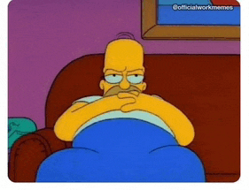 a cartoon of homer simpson laying on a couch with his hand on his chin