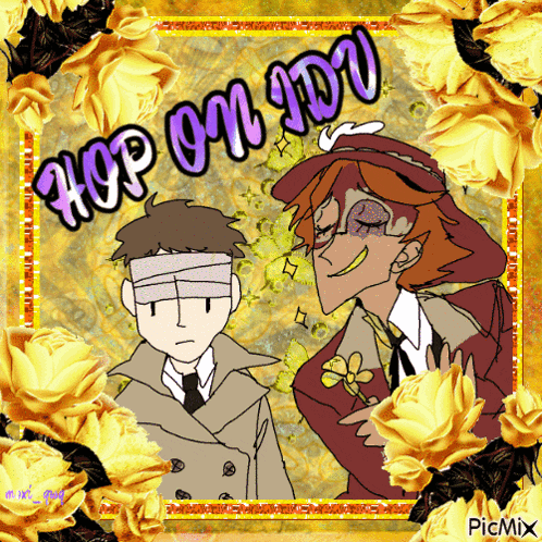 a picture of a man and a woman with the words hop on ido written on it