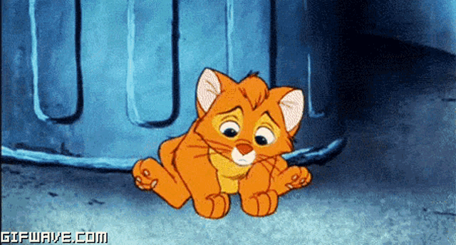 a cartoon cat is sitting in front of a trash can and the website gifwave.com is visible in the corner