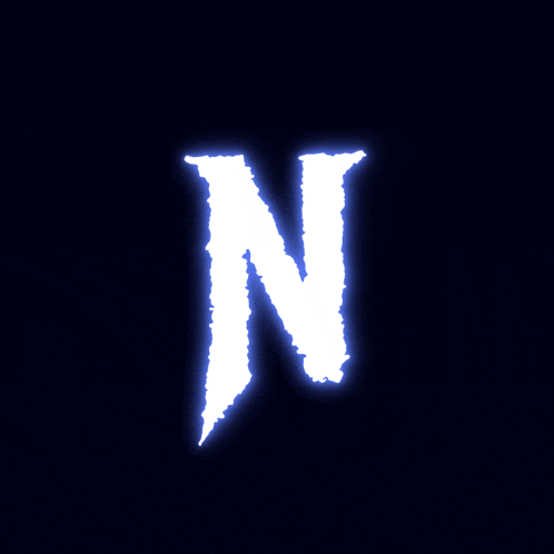 the letter n is glowing in the dark with a dark background