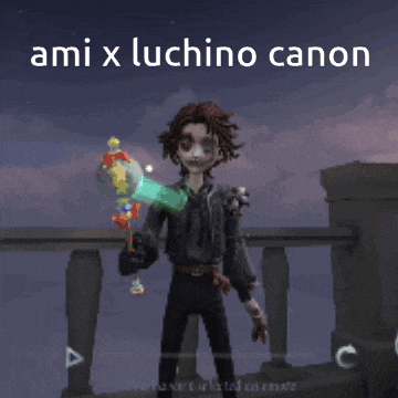 a video game character is holding a sword and the caption ami x luchino canon
