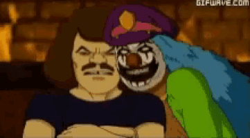 a cartoon of a man and a clown with gifwave.com in the corner