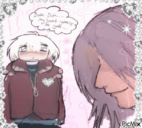 a drawing of a boy with a heart on his jacket that says doki doh