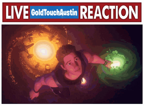 a poster for a live goldtouchaustin reaction showing a man flying through the air