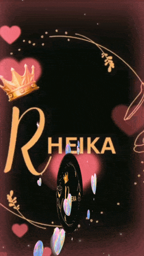 the name heika is surrounded by pink hearts and a crown