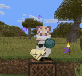 a pixelated cat is holding a sword in a minecraft video game