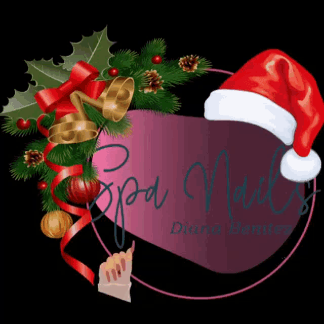 a logo for spa nails with christmas decorations