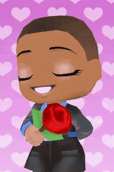 a cartoon of a man holding a red rose