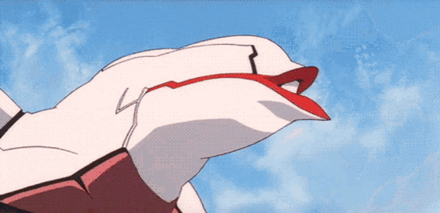 a cartoon character with red lips is flying in the air
