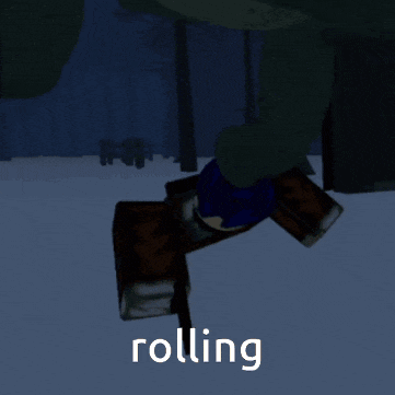 a cartoon character is upside down and the word rolling is on the bottom right