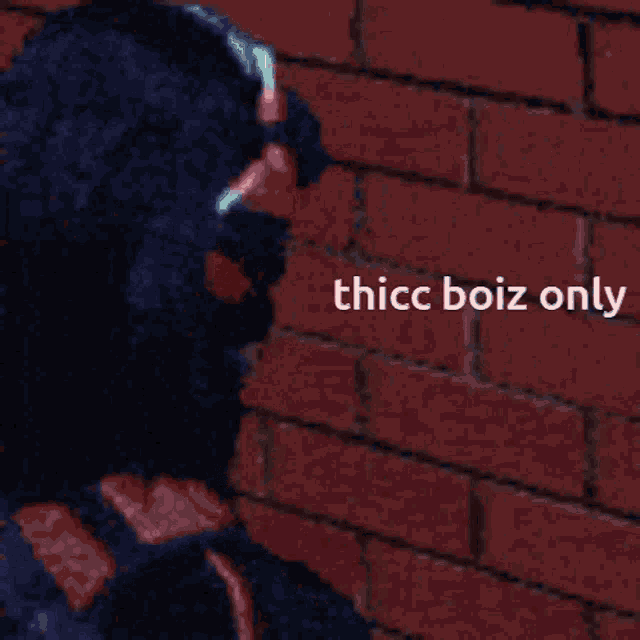a brick wall with the words thicc boiz only above it