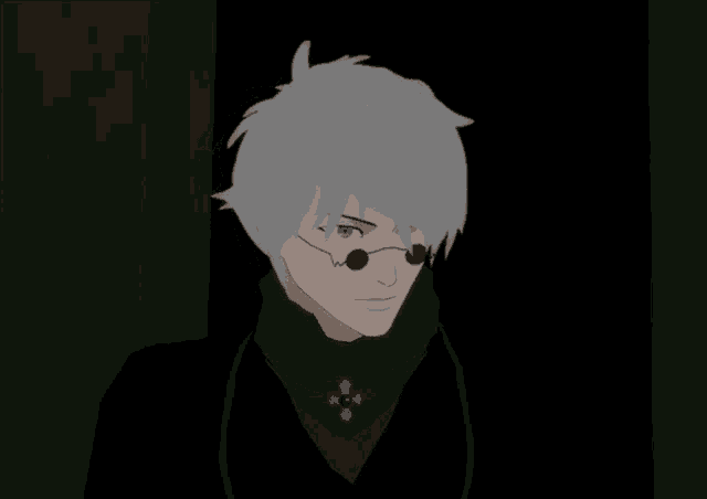 a man with white hair and glasses is wearing a green scarf around his neck