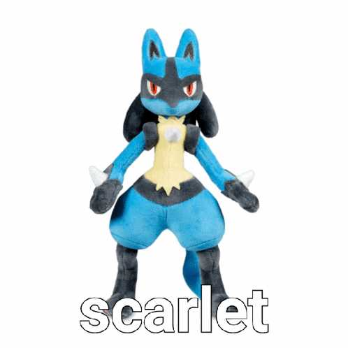 a stuffed animal with the word scarlet written on it