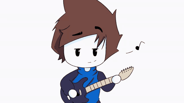 a cartoon drawing of a boy playing a guitar
