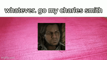 a picture of a man on a pink blanket with the words `` whatever go my charles smith '' written on it .