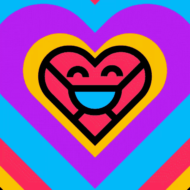 a colorful heart with a smiley face in the middle