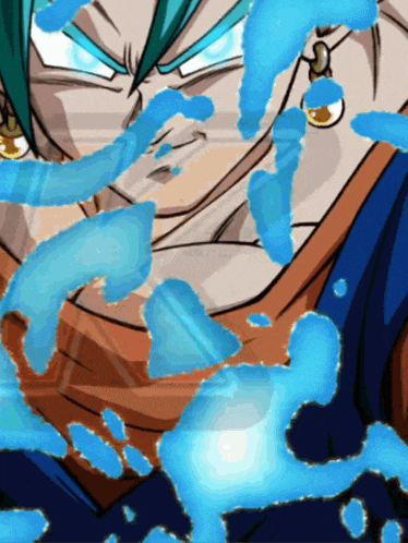a close up of a cartoon character with blue waves
