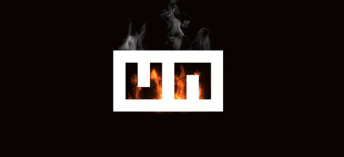 a black background with smoke coming out of a square that says un