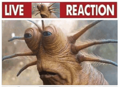 a picture of a strange creature with a live reaction sign behind it