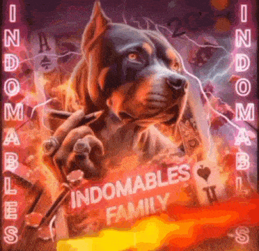 a painting of a dog with a cigarette in its mouth and the words indomables family