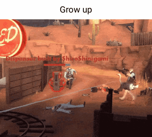 a screenshot of a video game says grow up