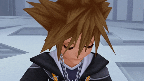 sora from kingdom hearts is wearing a black hoodie and a chain around her neck