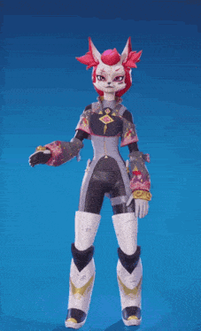 a cartoon character with a fox 's tail is standing on a blue background