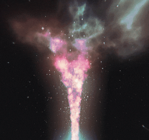 a painting of a tornado with pink and blue smoke and stars