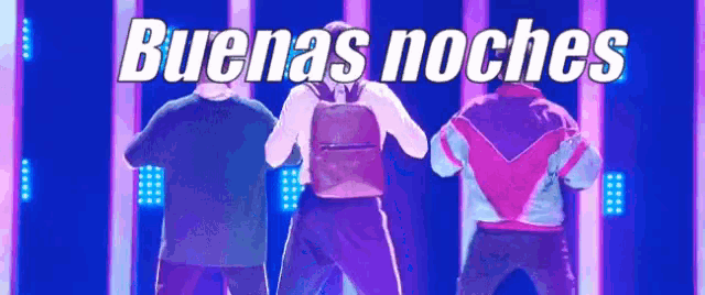 a group of people are dancing on a stage with the words buenas noches written above them
