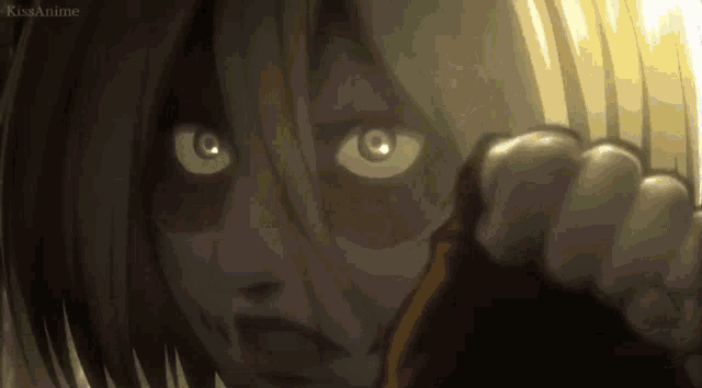 a close up of a person 's face with the word kissanime on the bottom right