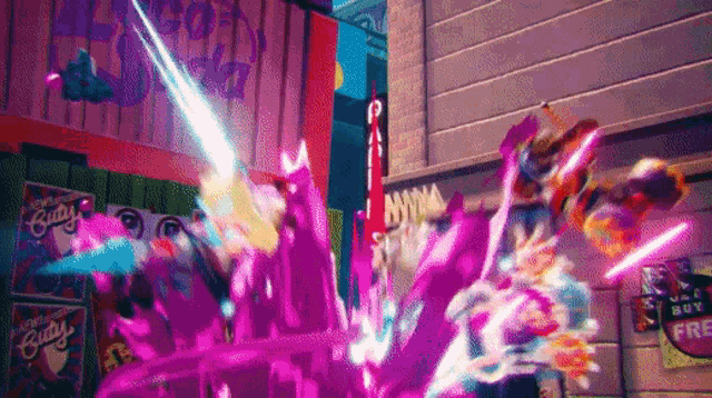 a video game scene with a sign that says ninja on it .