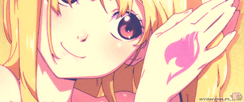 a close up of a girl 's face with a fairy tail symbol on her hand
