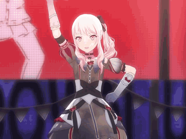 a girl with pink hair is standing in front of a sign that says " aoi "