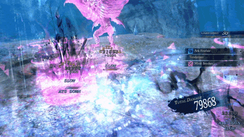 a screenshot of a video game with the total damage at 79868