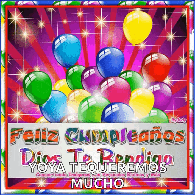 a birthday card with a bunch of colorful balloons and the words feliz cumpleanos