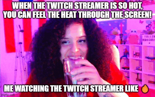 a woman with curly hair is drinking a glass of water in front of a purple background .
