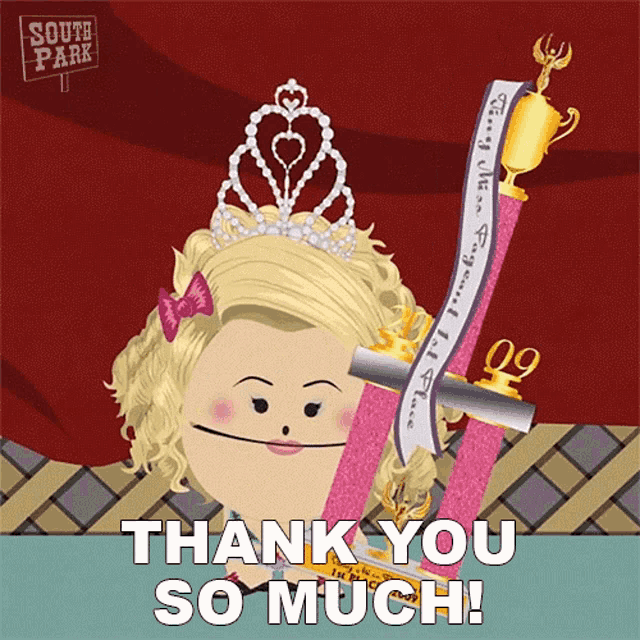 a cartoon character from south park is holding a trophy and says thank you so much