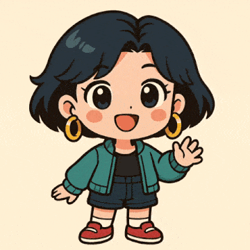 a cartoon drawing of a girl wearing a green jacket and shorts
