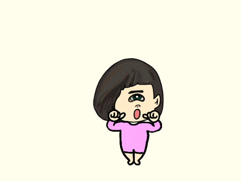 a cartoon drawing of a girl in a pink shirt covering her ears