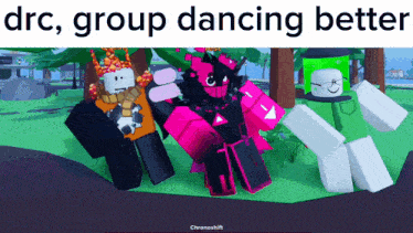 a group of roblox characters are dancing in a video game