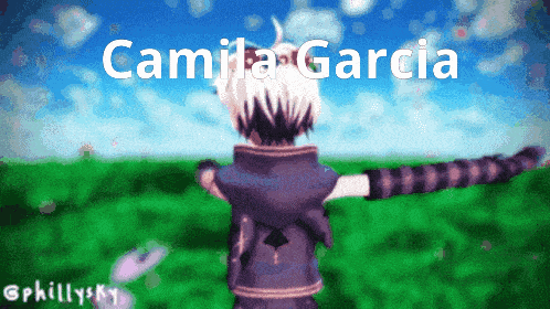 a pixel art of camila garcia standing in a grassy field