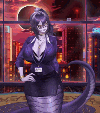 a woman with a snake tail is standing in front of a window