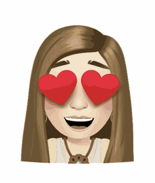 a cartoon girl with heart shaped eyes and a smile on her face