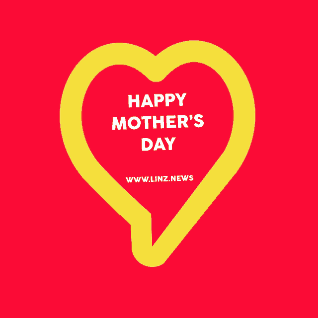 a red background with a yellow heart that says happy mother 's day www.linz.news