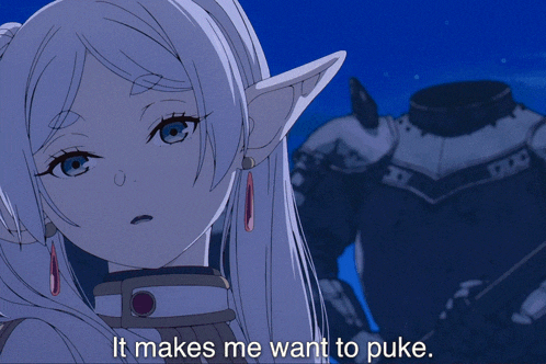 a cartoon of a girl with the words " it makes me want to puke "